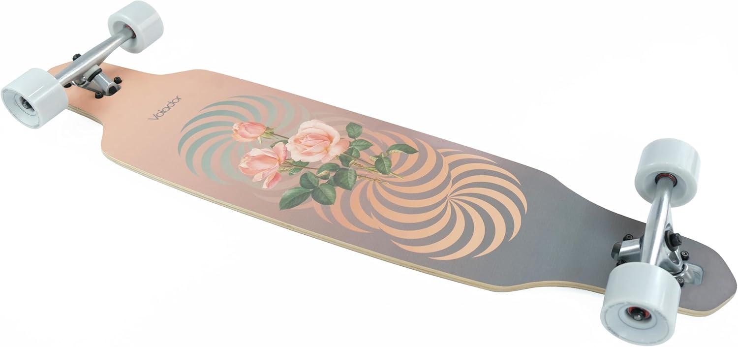 VOLADOR Urban Freeride Pro Longboard Cruiser 40inch | Canadian Maple Wood Deck & Forged Reverse Kingpin Truck | Drop Through Longboard Complete Setup for Urban Commuting(Raindrop)